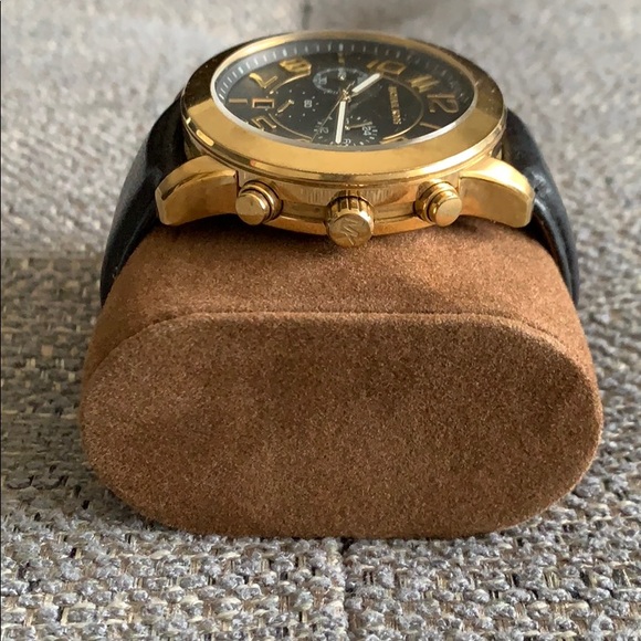 Michael Kors Gold Tone and Black Leather Watch - Picture 3 of 9